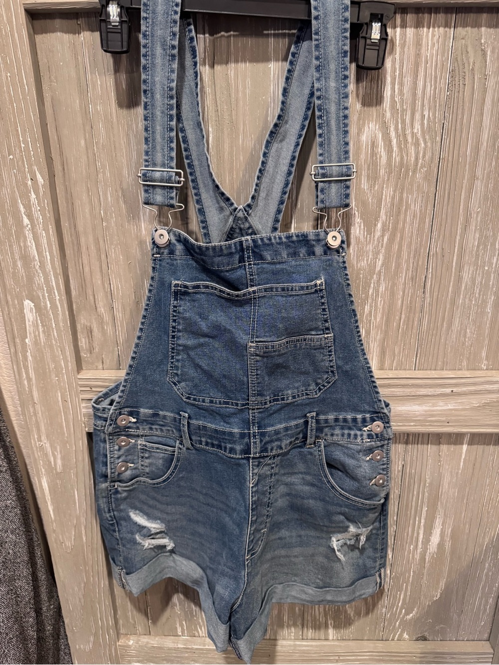 No Boundaries Light Blue Denim Short Overalls